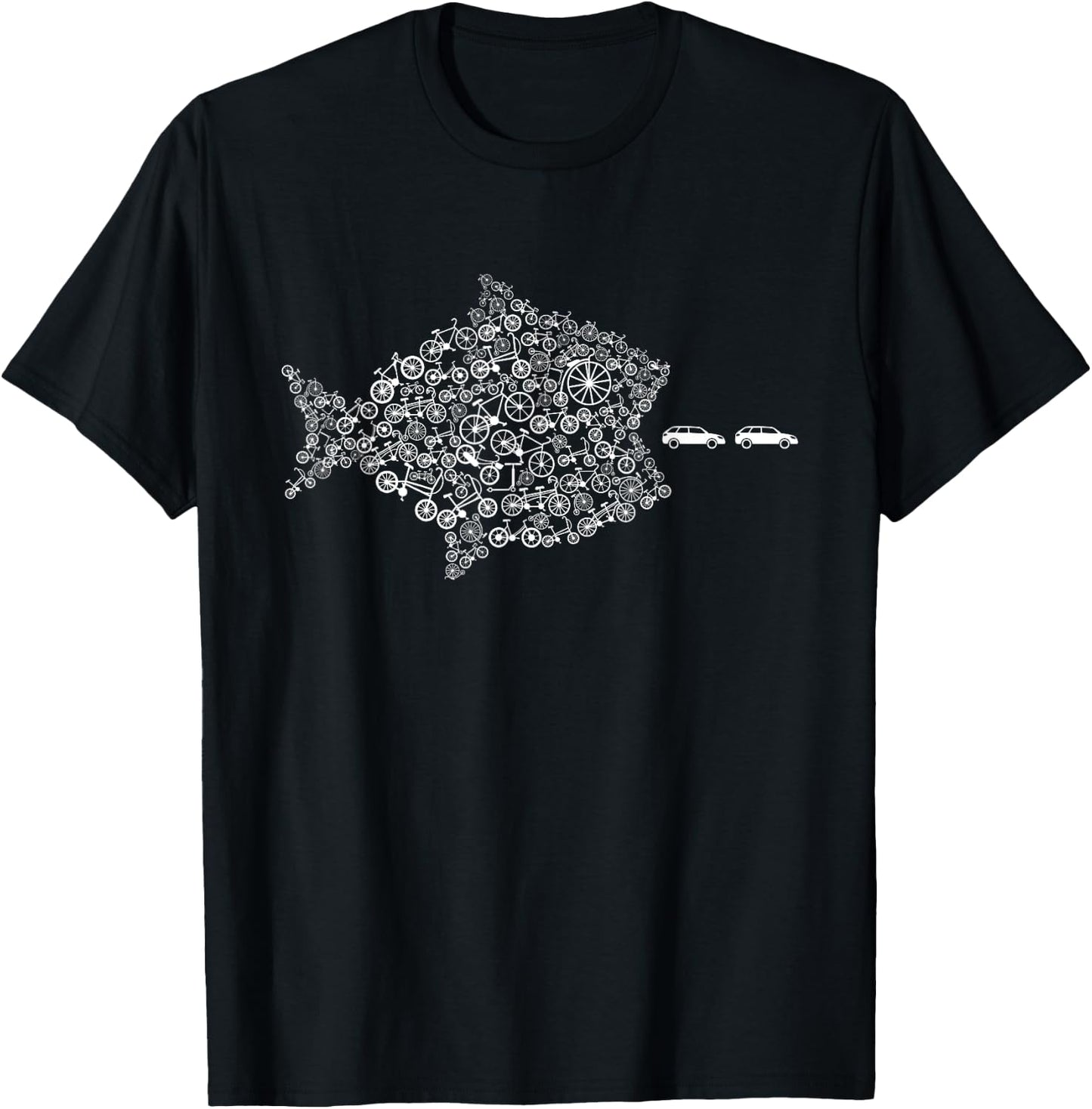 Street Trek Bicycle Fish Eats Car Climate Cycling Jersey T-Shirt - T-Shirt | Black