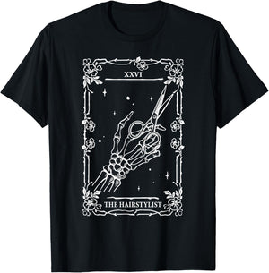 The Hairstylist Tarot Card Skeleton Hand Salon Hairdresser T-Shirt - T-Shirt | Black