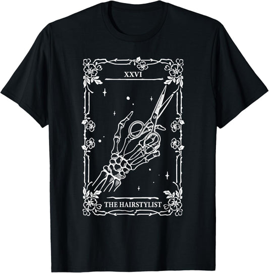 The Hairstylist Tarot Card Skeleton Hand Salon Hairdresser T-Shirt - T-Shirt | Black