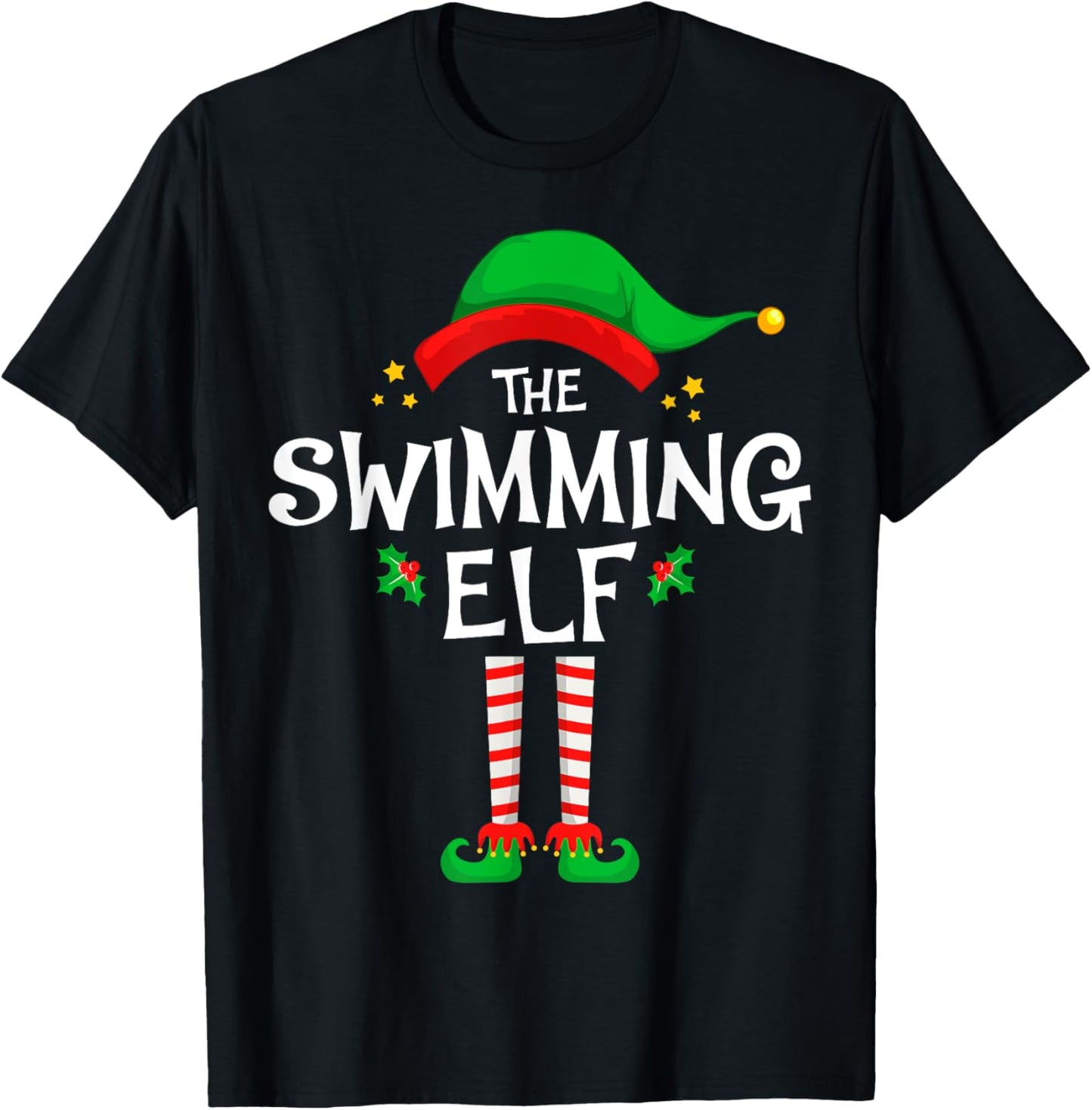 The Swimming Elf Christmas Family Matching Group T-Shirt - T-Shirt | Black