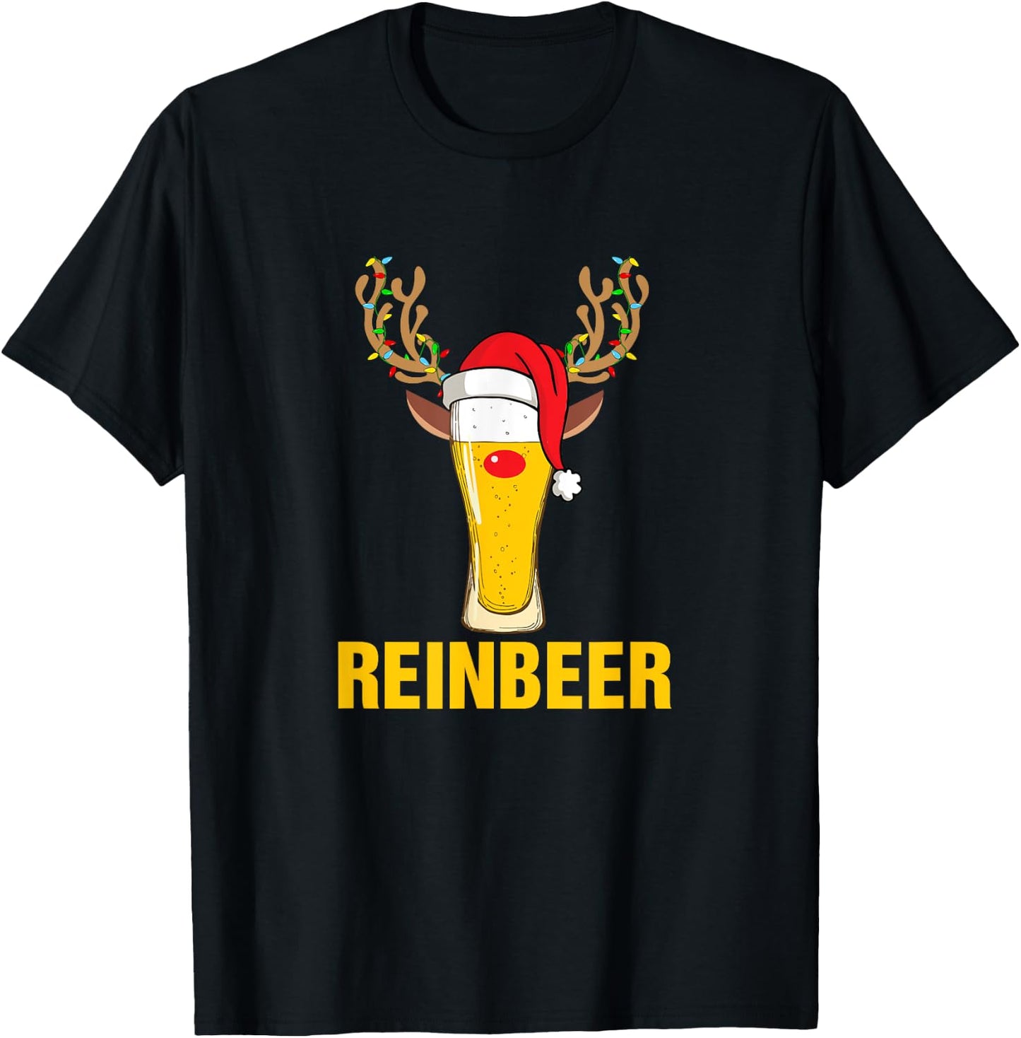 Reinbeer Santa Claus Reindeer Beer Funny Christmas Drinking T-Shirt - T-Shirt | Black