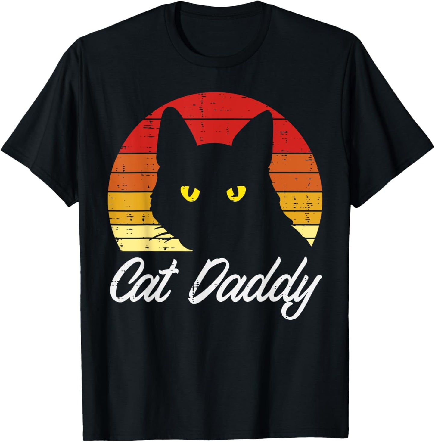 Black Cat Daddy Sunset Retro Feline Animal Pet Dad Men Boys T-Shirt - T-Shirt | Black