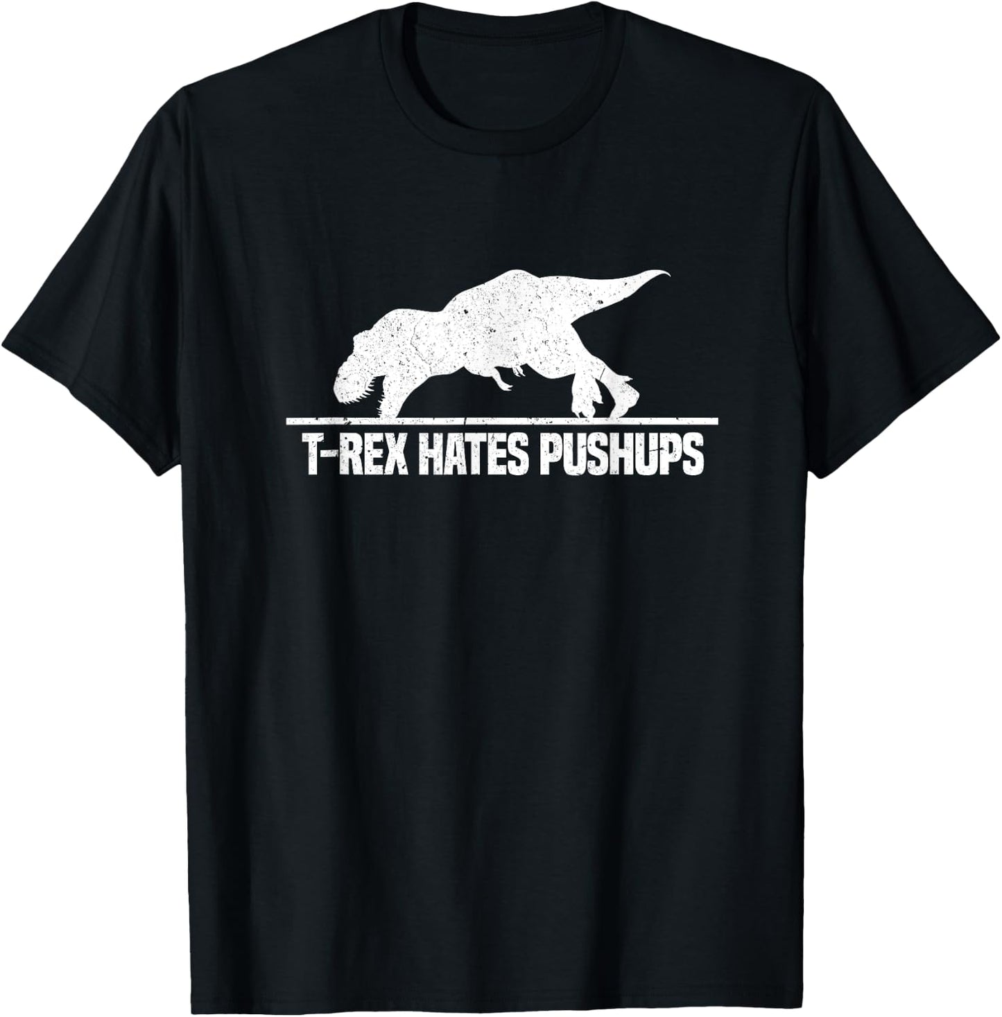 T Rex Hates Pushups Funny Dinosaur Workout Gym Vintage T-Shirt - T-Shirt | Black