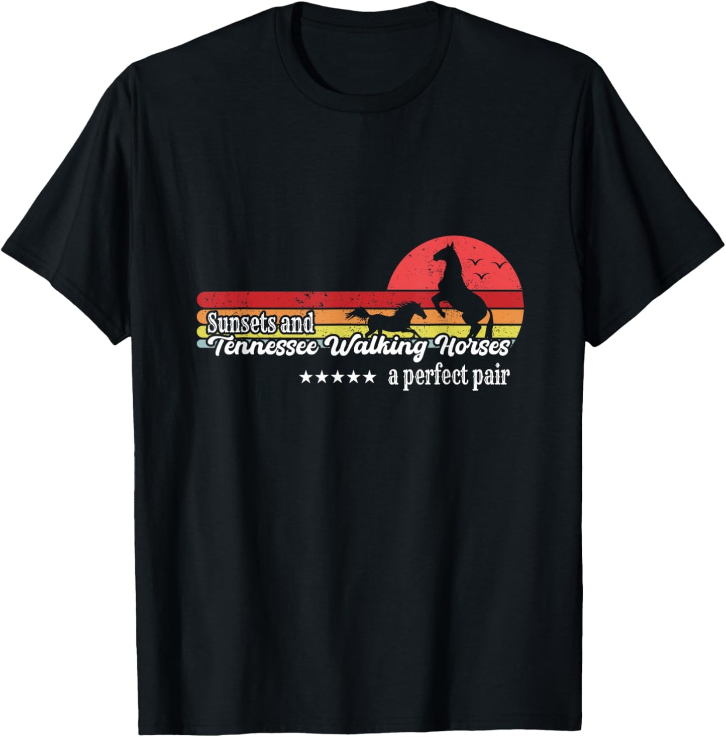 Vintage Sunset Horse Riding Tennessee Walking Breed Cowgirl T-Shirt - T-Shirt | Black