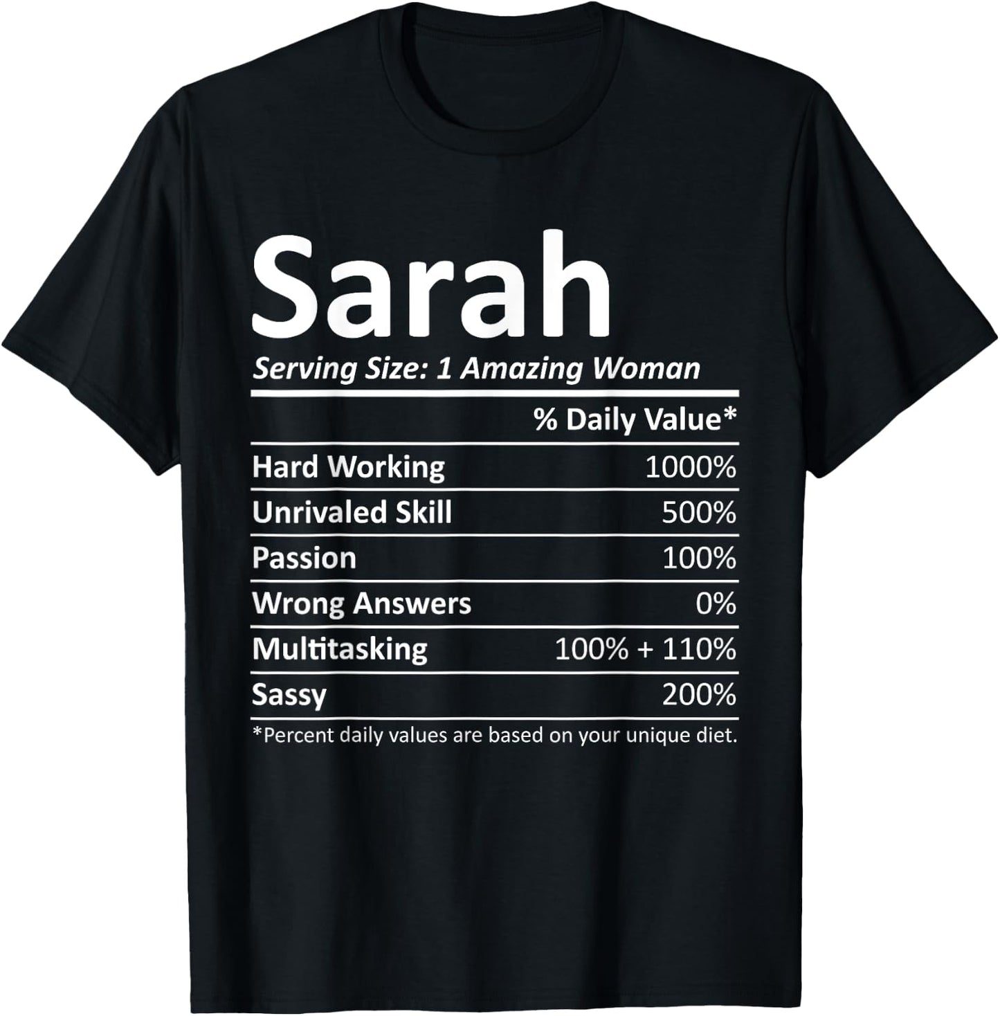 SARAH Nutrition Personalized Name Funny Christmas Gift T-Shirt - T-Shirt | Black