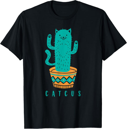 Catcus Funny Cat Cactus Women Girls Kids T-Shirt - T-Shirt | Black