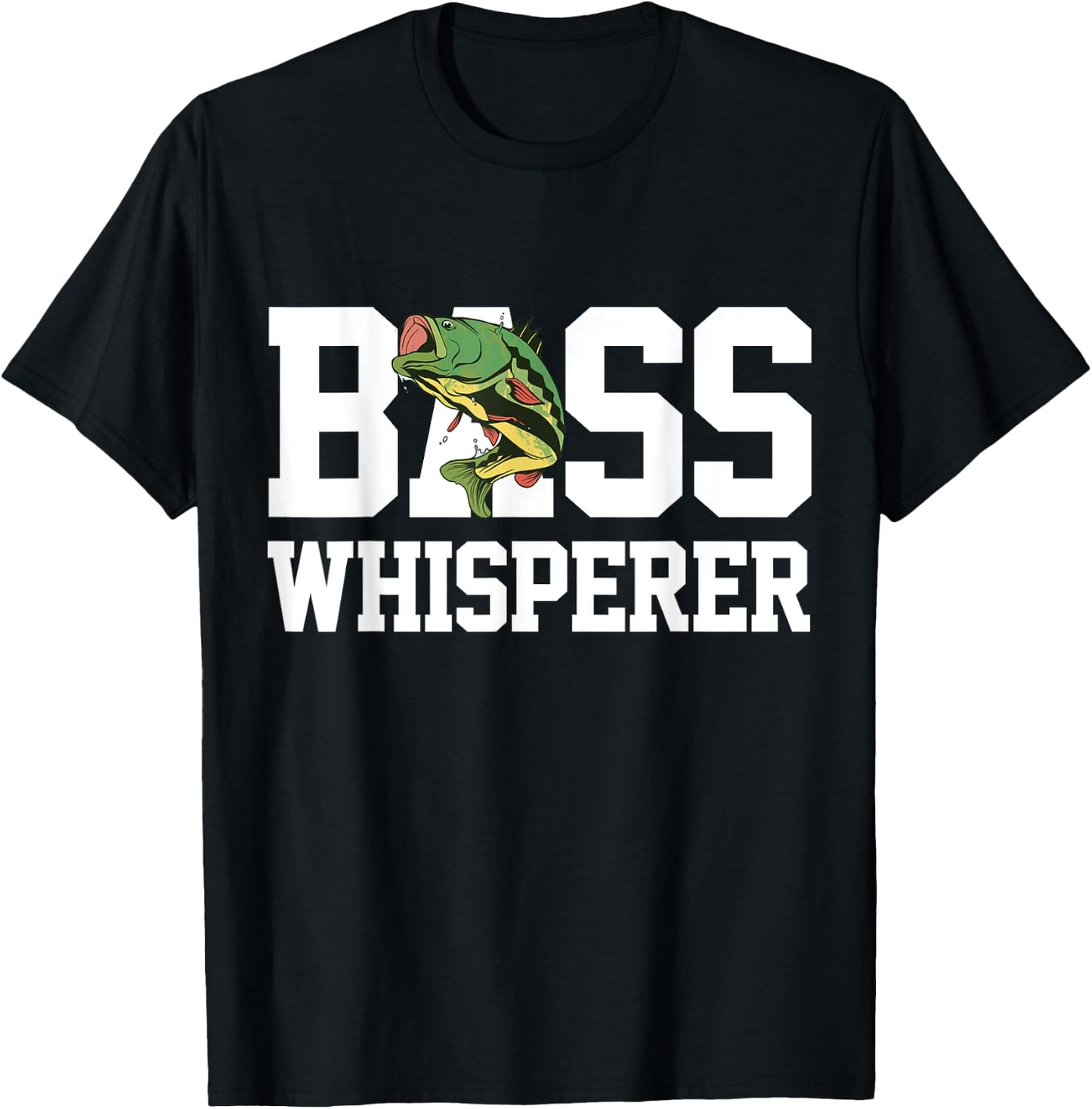 Bass Whisperer Large Mouth Fishing Funny Fisherman Gift T-Shirt - T-Shirt | Black