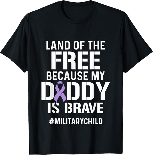 Military Child Month Purple Up Free Brave Dad Pride T-Shirt - T-Shirt | Black
