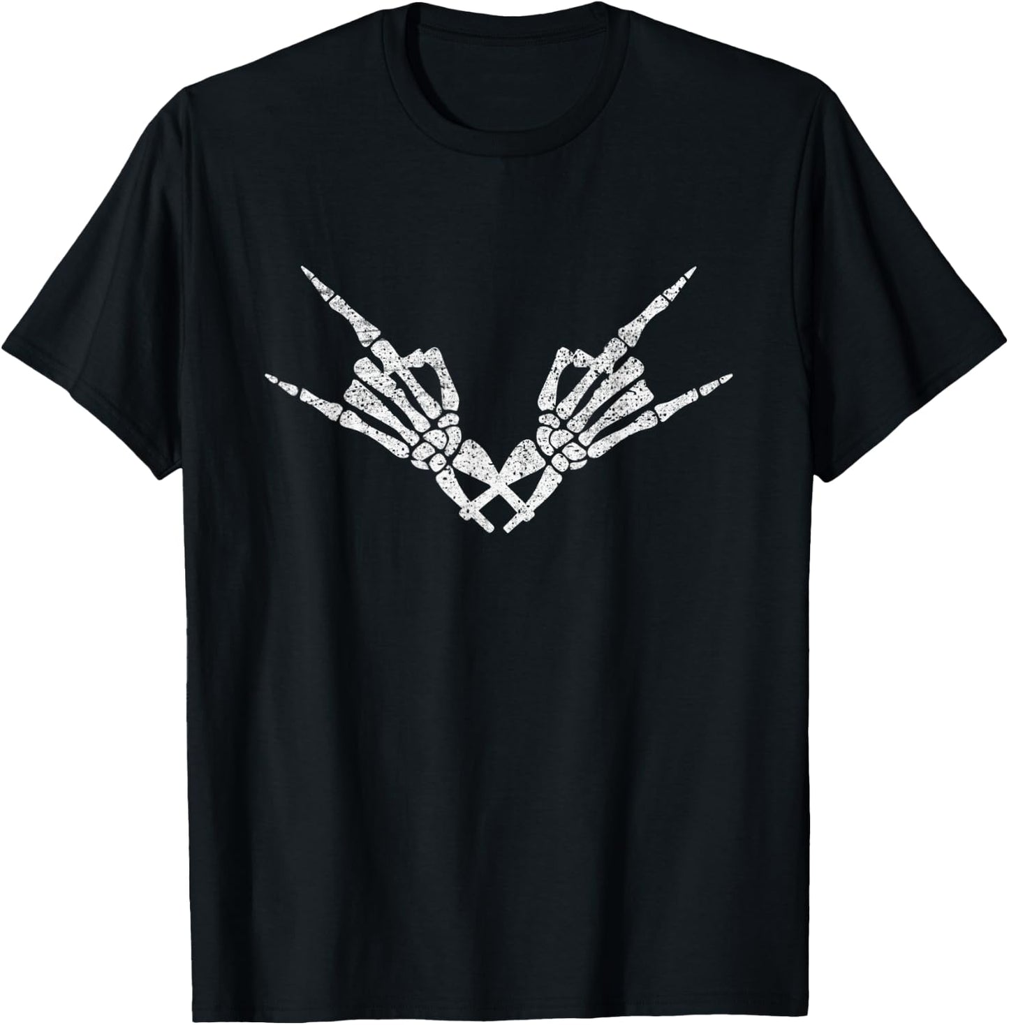 Rock On Rock Star Skeleton Hand Skull Funny Halloween T-Shirt - T-Shirt | Black