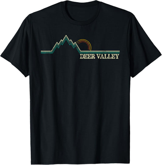 Deer Valley Utah Retro Adventure Skiing Snowboard Shirt T-Shirt - T-Shirt | Black