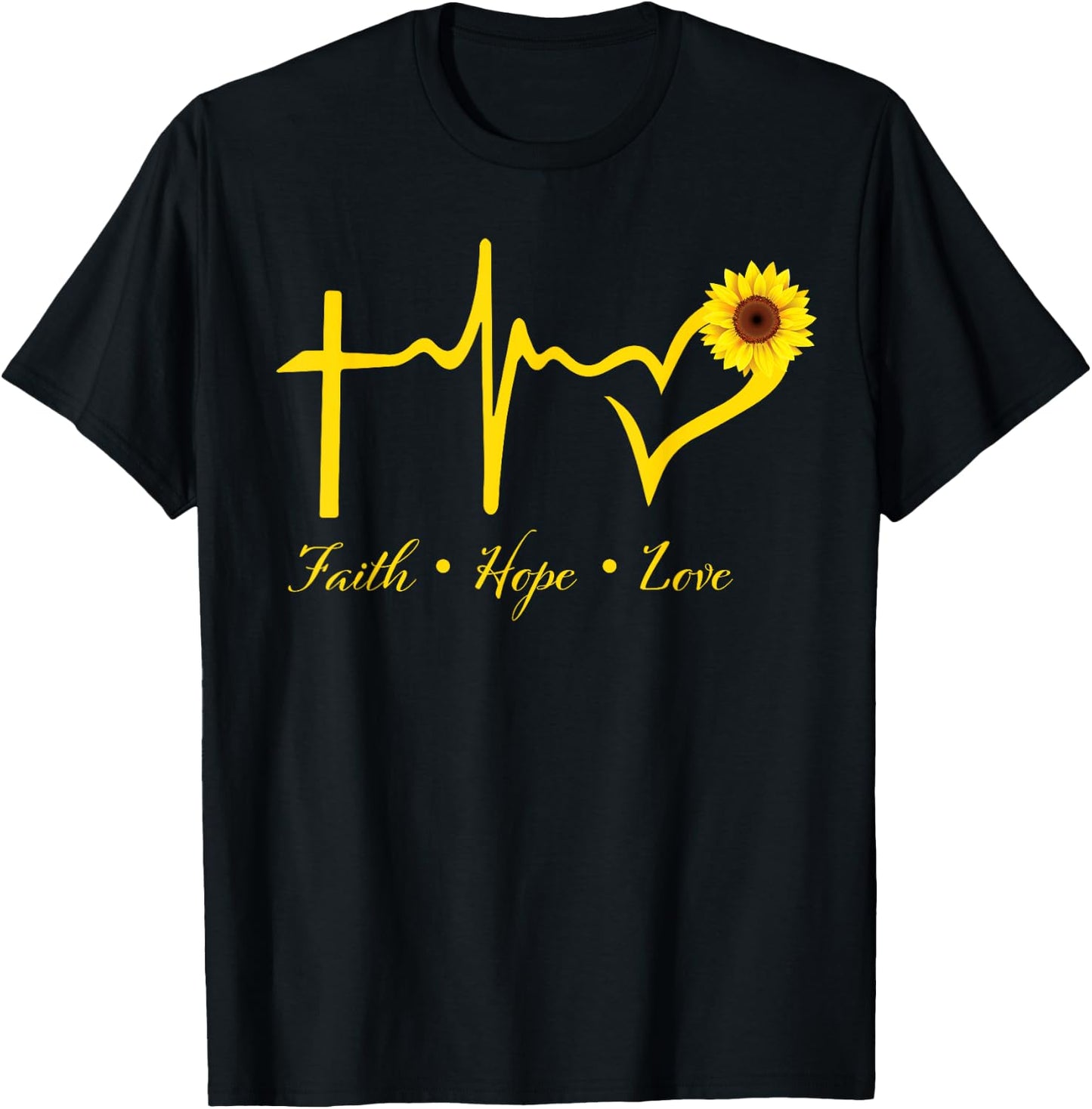 Faith Hope Love Christian Gifts Women Sunflower Religious T-Shirt - T-Shirt | Black