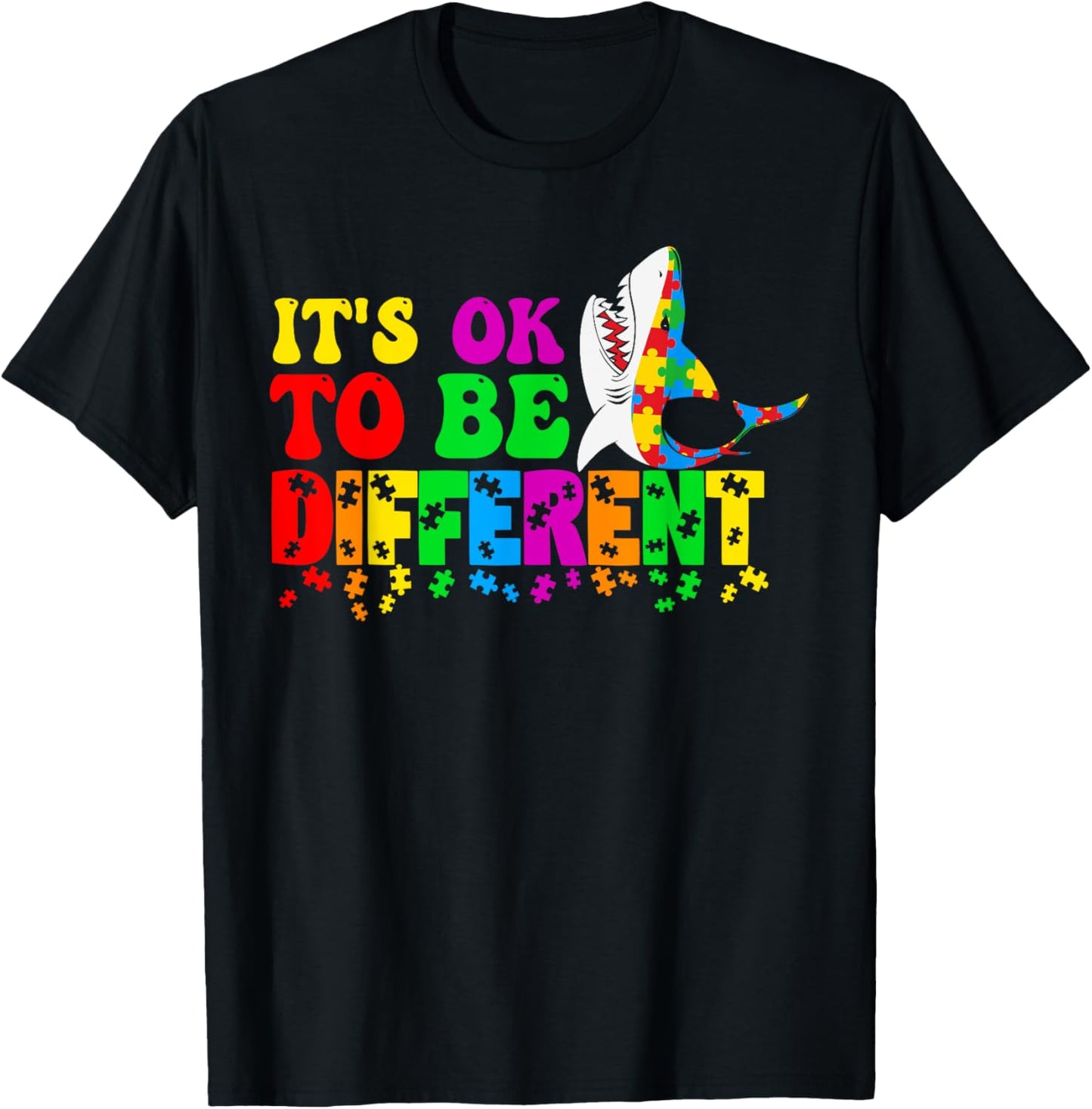 Autism Awareness Cute Shark Animal Its Ok To Be Different T-Shirt - T-Shirt | Black