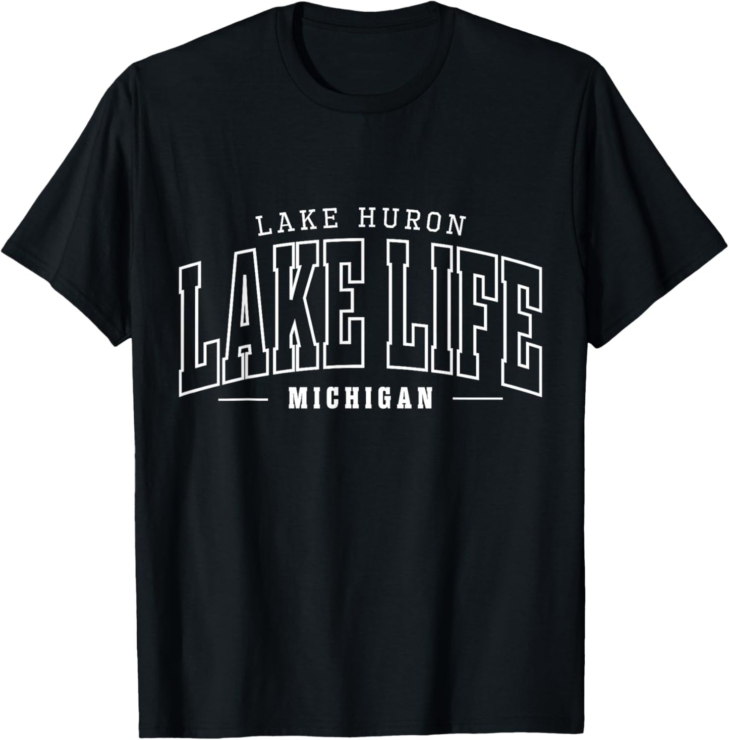 Lake Life Minimalist Huron Lake Summer Vacation Babe T-Shirt - T-Shirt | Black