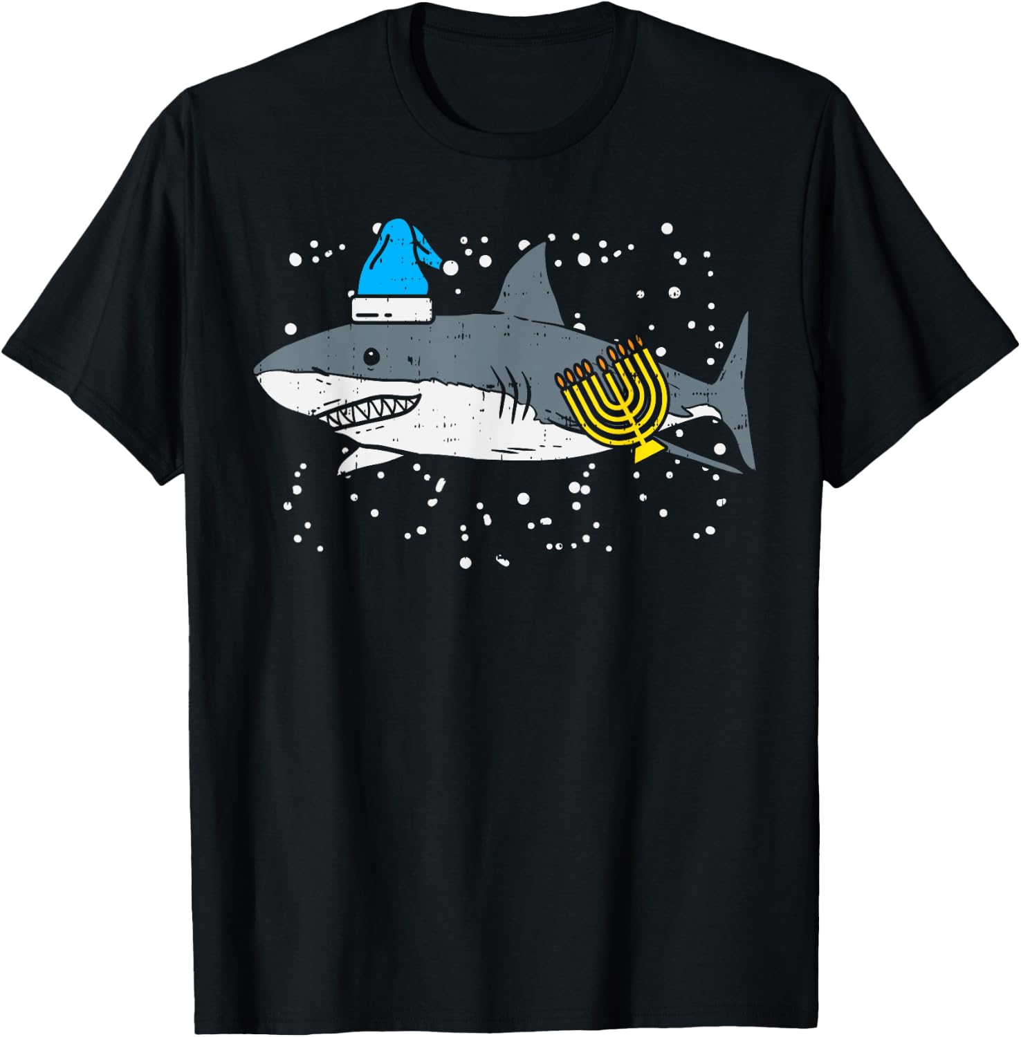 Jewish Shark Menorah Funny Hanukkah Chanukah Animal Gift T-Shirt - T-Shirt | Black
