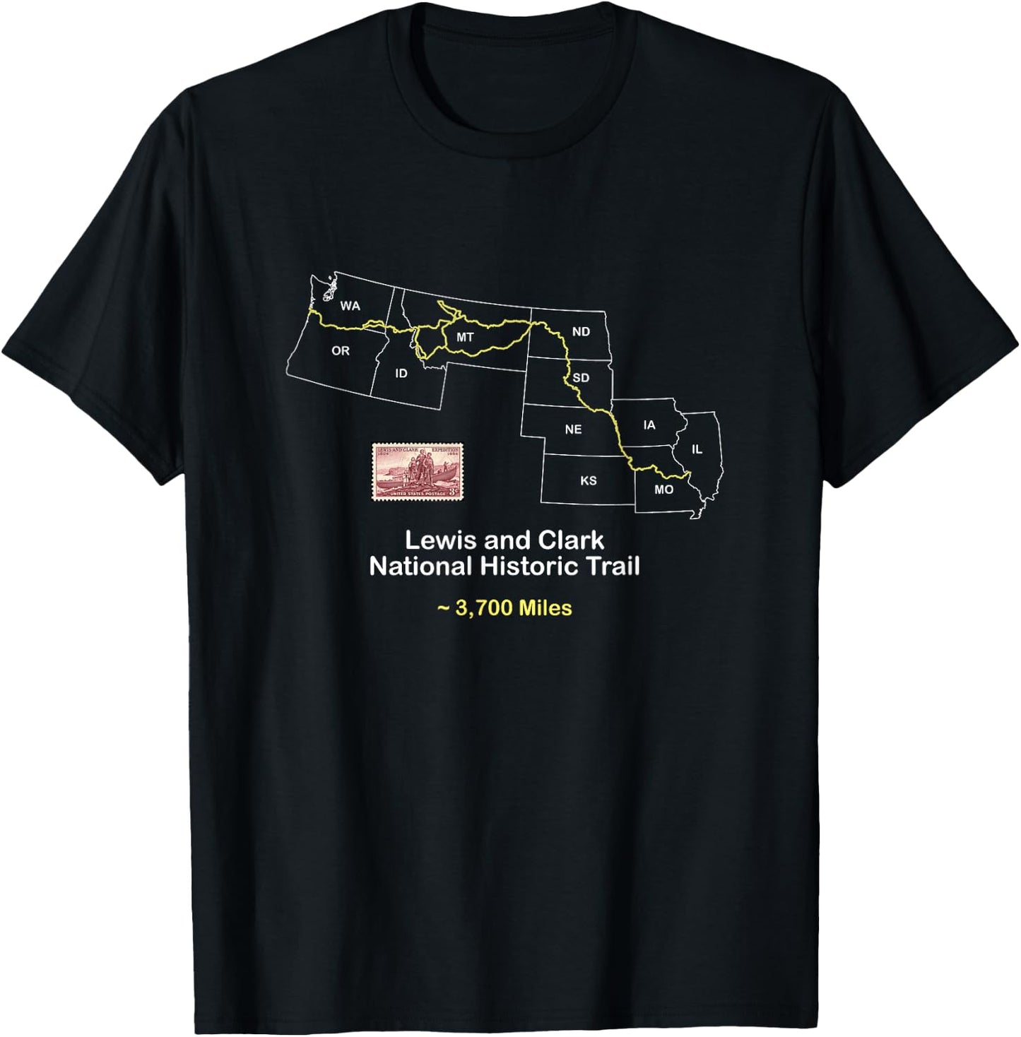 Route Map of the Lewis and Clark National Historic Trail T-Shirt - T-Shirt | Black