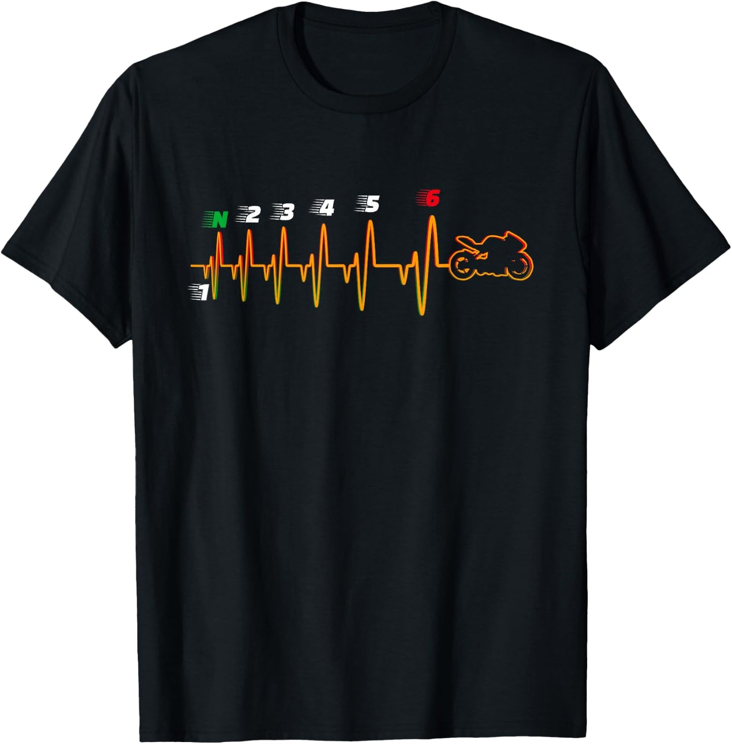 Motorcycle gear shift 1N23456 heartbeat Biker T-Shirt - T-Shirt | Black