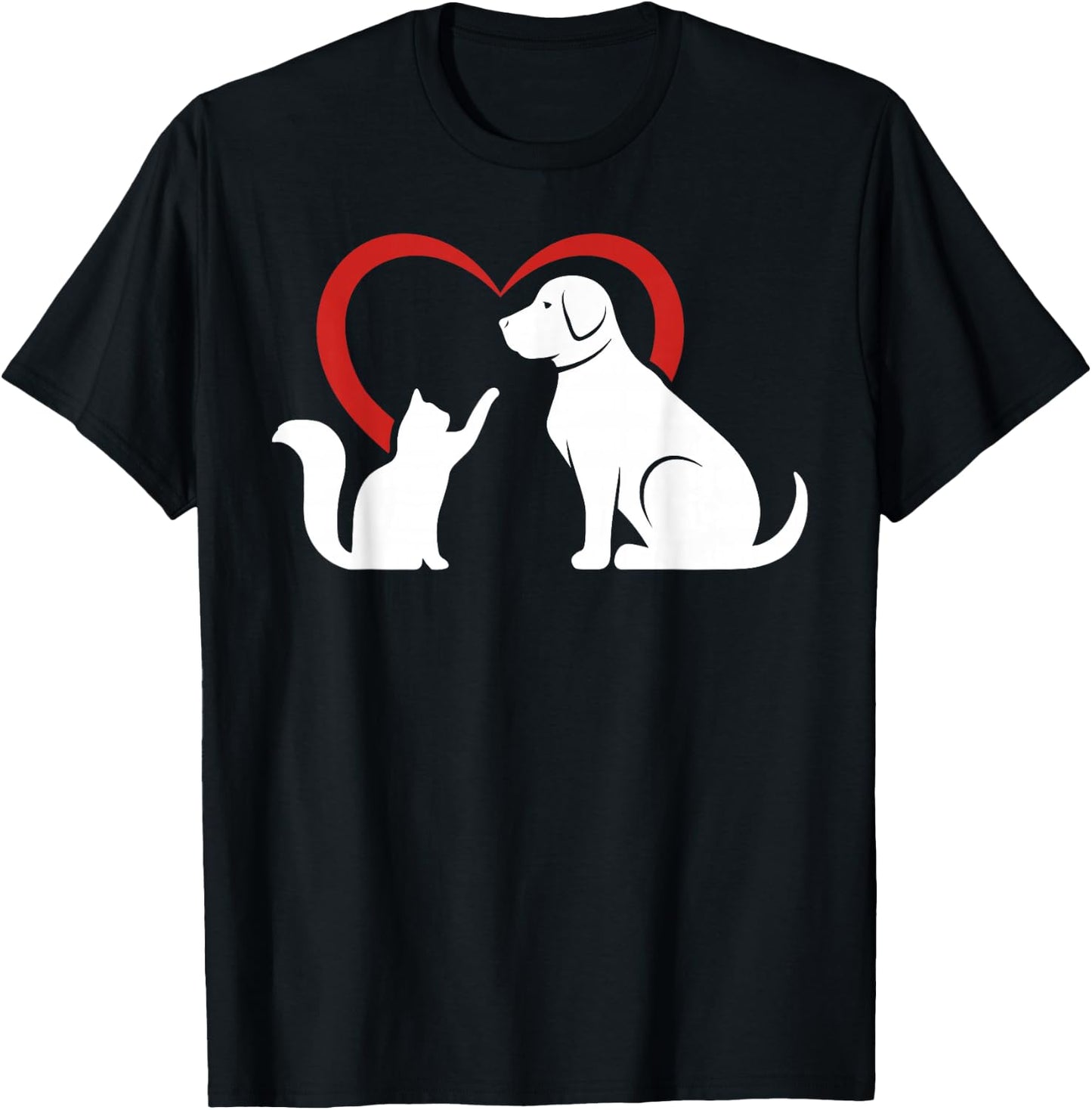 Dog Puppy and Baby Cat Heart - Animal Dog & Cat T-Shirt - T-Shirt | Black