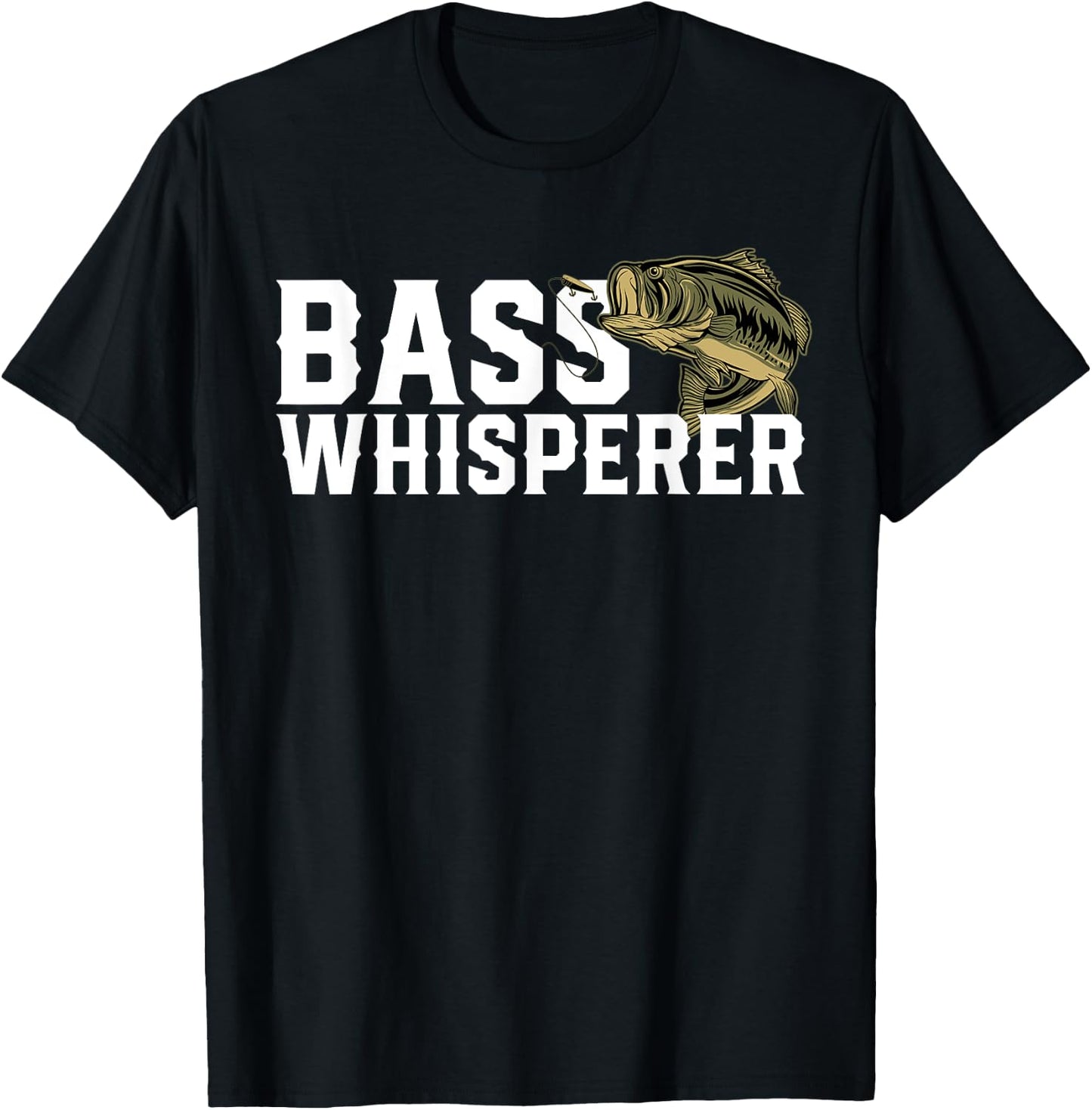 Bass Whisperer Funny Largemouth Fishing Gift Fisherman T-Shirt - T-Shirt | Black