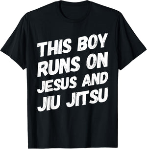 This Boy Runs On Jesus And Jiu Jitsu Christian Gift T-Shirt - T-Shirt | Black