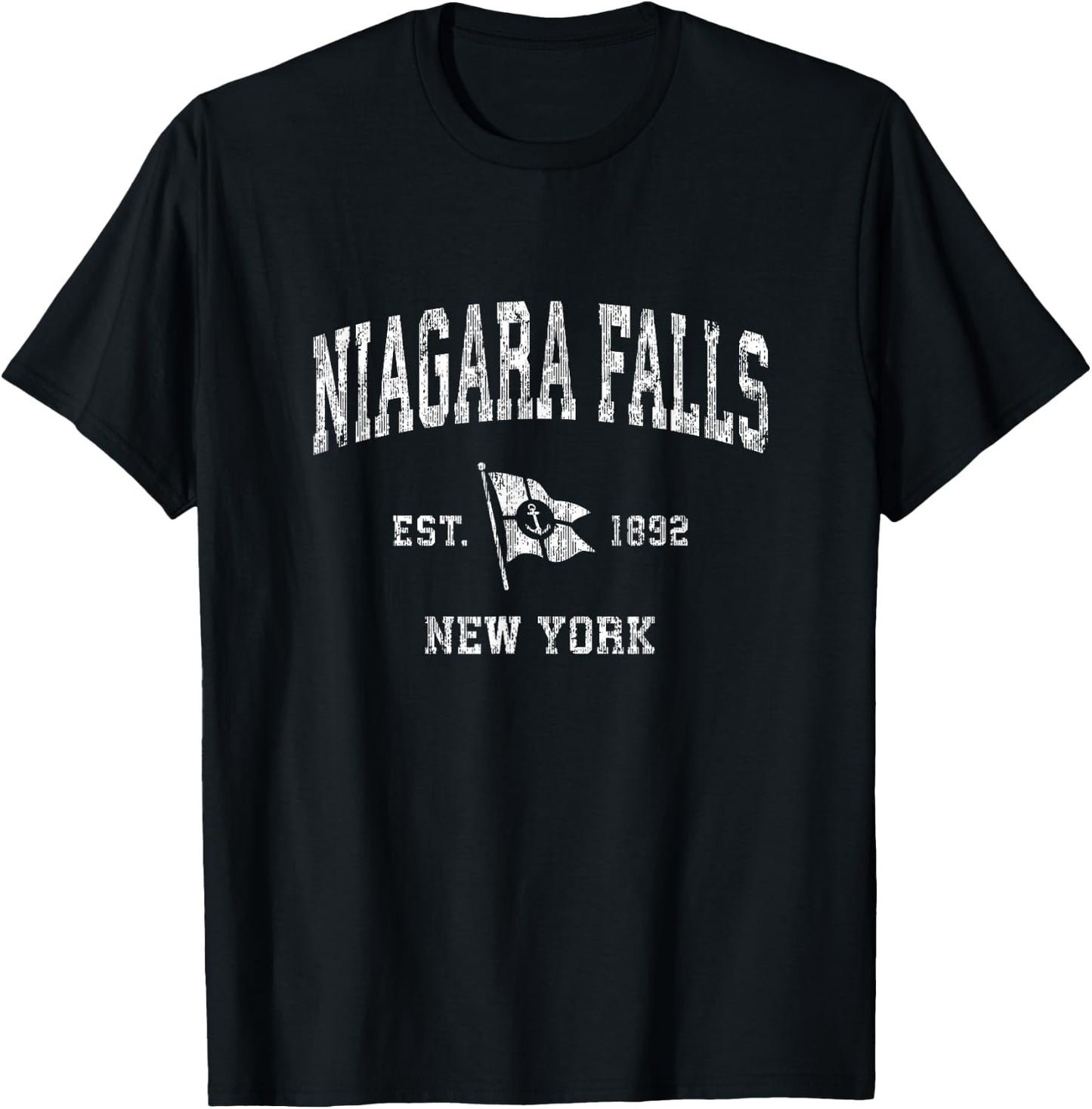Niagara Falls NY Vintage Nautical Boat Anchor Flag Sports T-Shirt - T-Shirt | Black