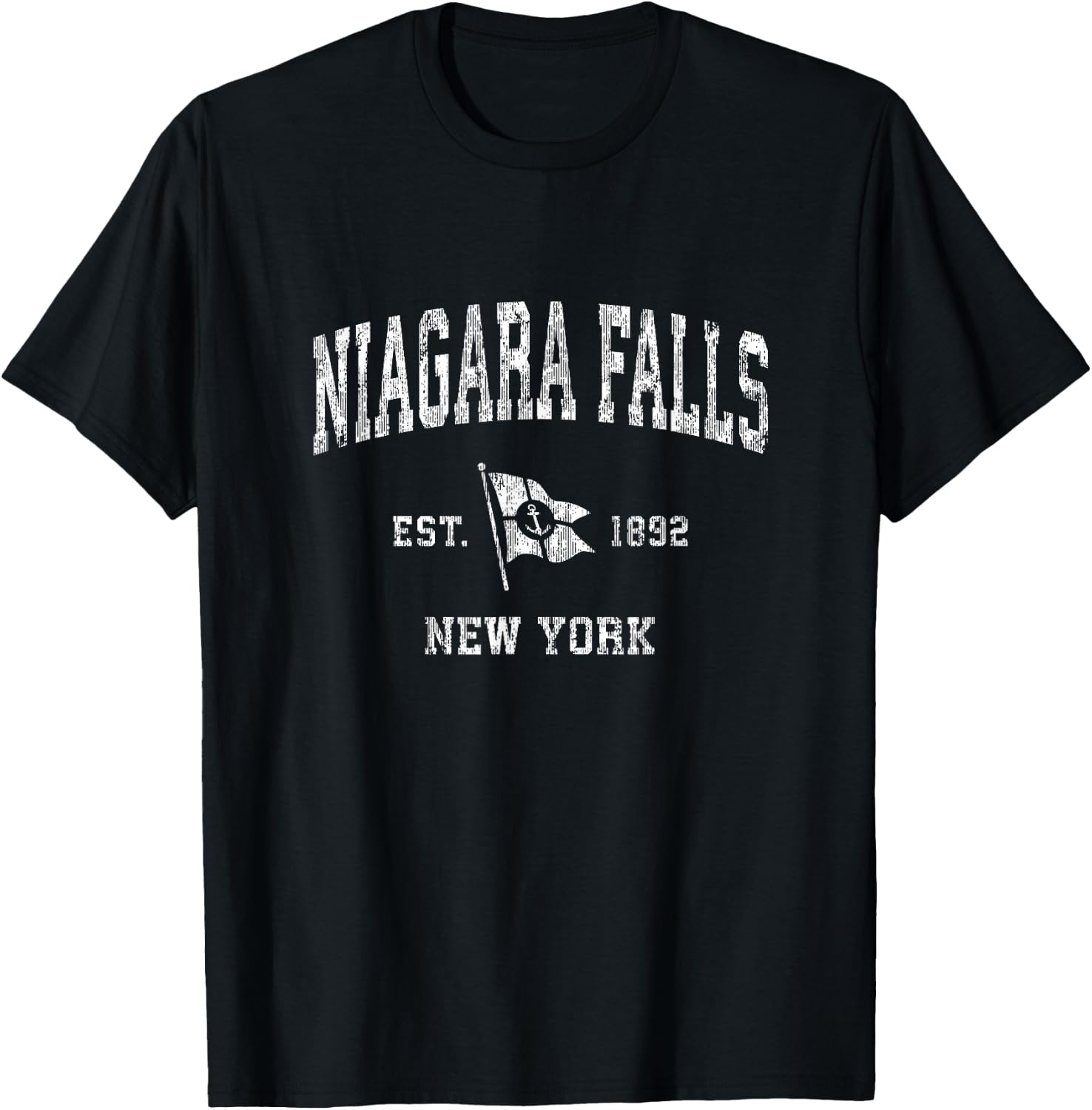 Niagara Falls NY Vintage Nautical Boat Anchor Flag Sports T-Shirt - T-Shirt | Black