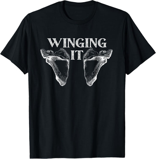 Just winging it, Funny Anatomy pun dad joke T-Shirt - T-Shirt | Black