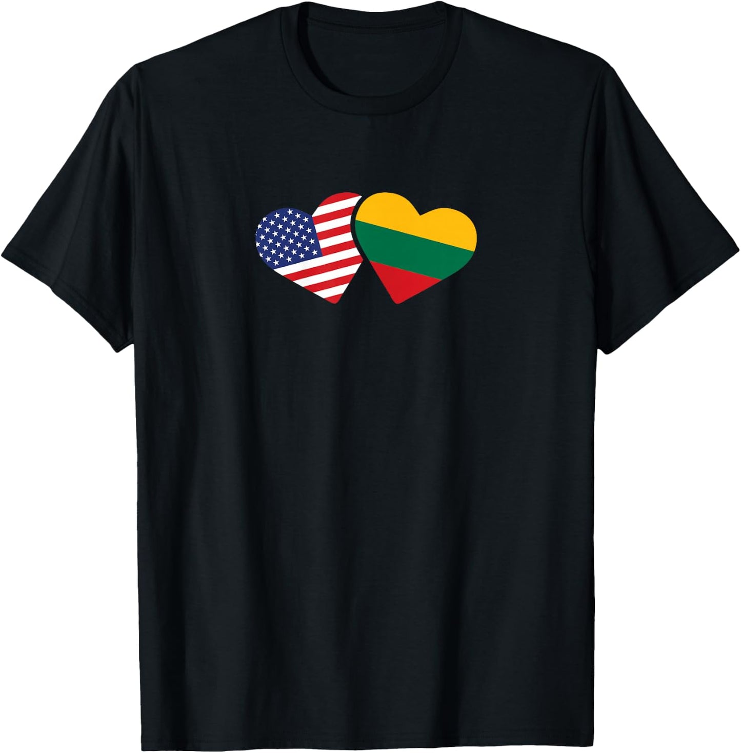 Lithuania USA Flag T Shirt Heart Lithuanian Americans Love T-Shirt - T-Shirt | Black