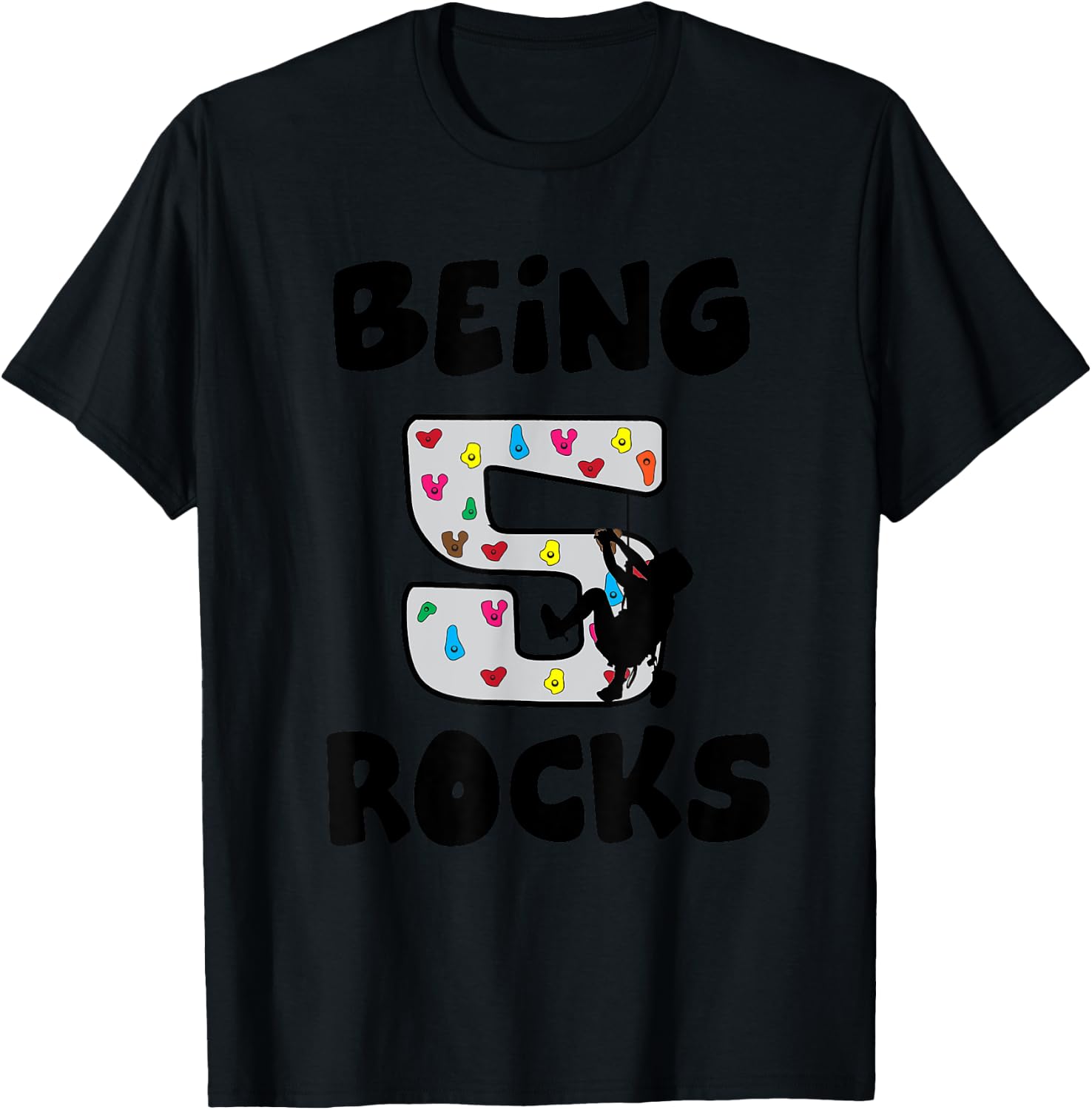 Rock Climbing Funny 5 Years Old 5th Birthday Gift Kids T-Shirt - T-Shirt | Black