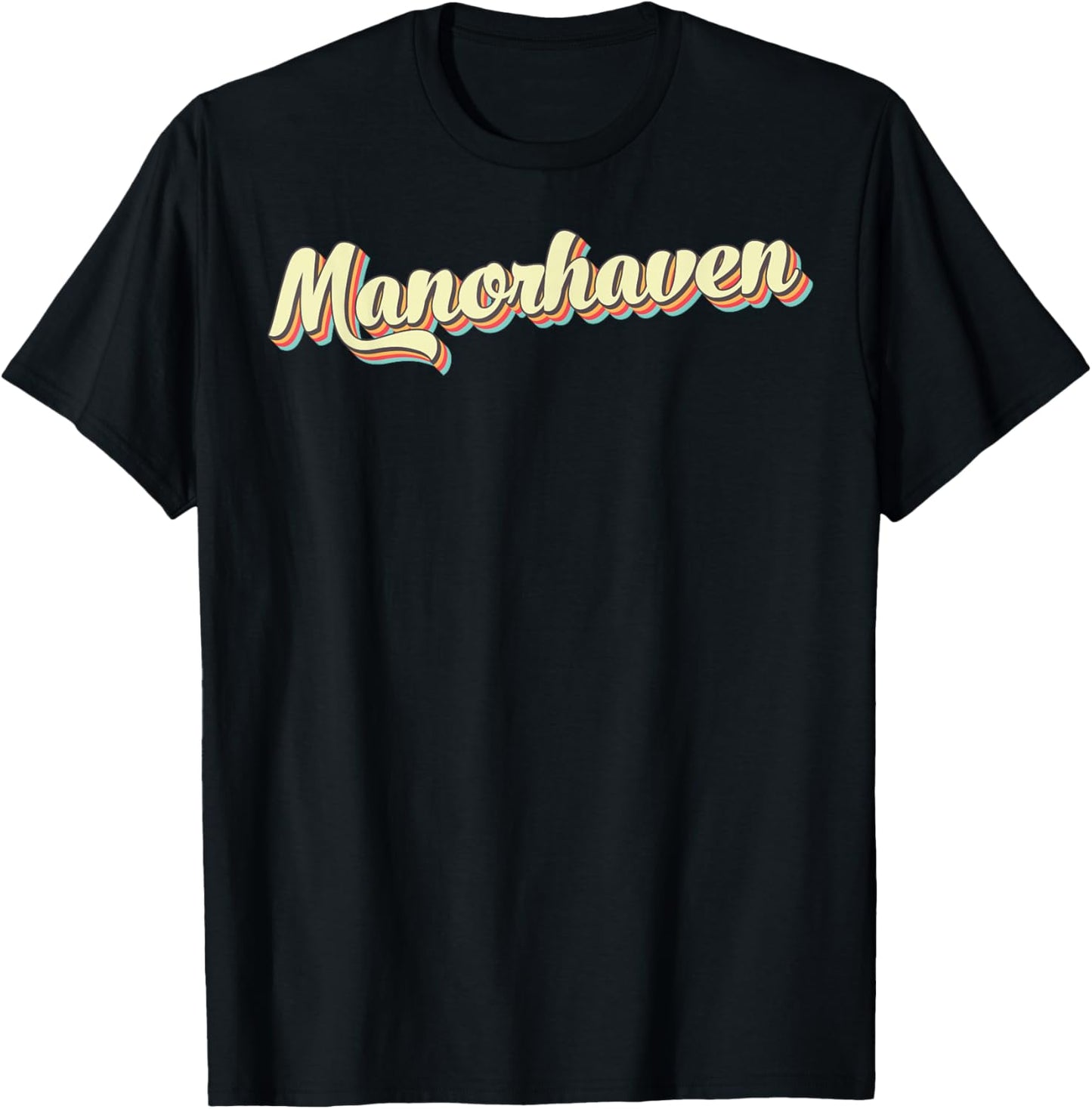 Manorhaven Retro Art Baseball Font Vintage T-Shirt - T-Shirt | Black