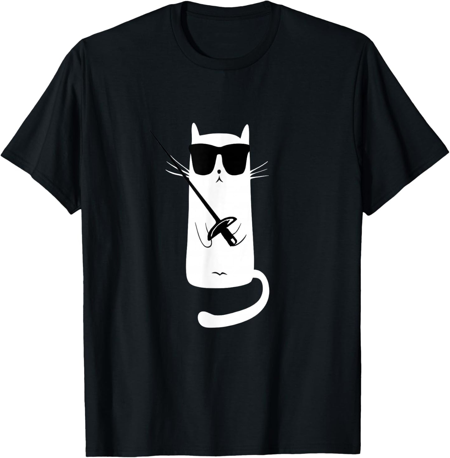 Funny Cat Wearing Sunglasses Fencing T-Shirt - T-Shirt | Black