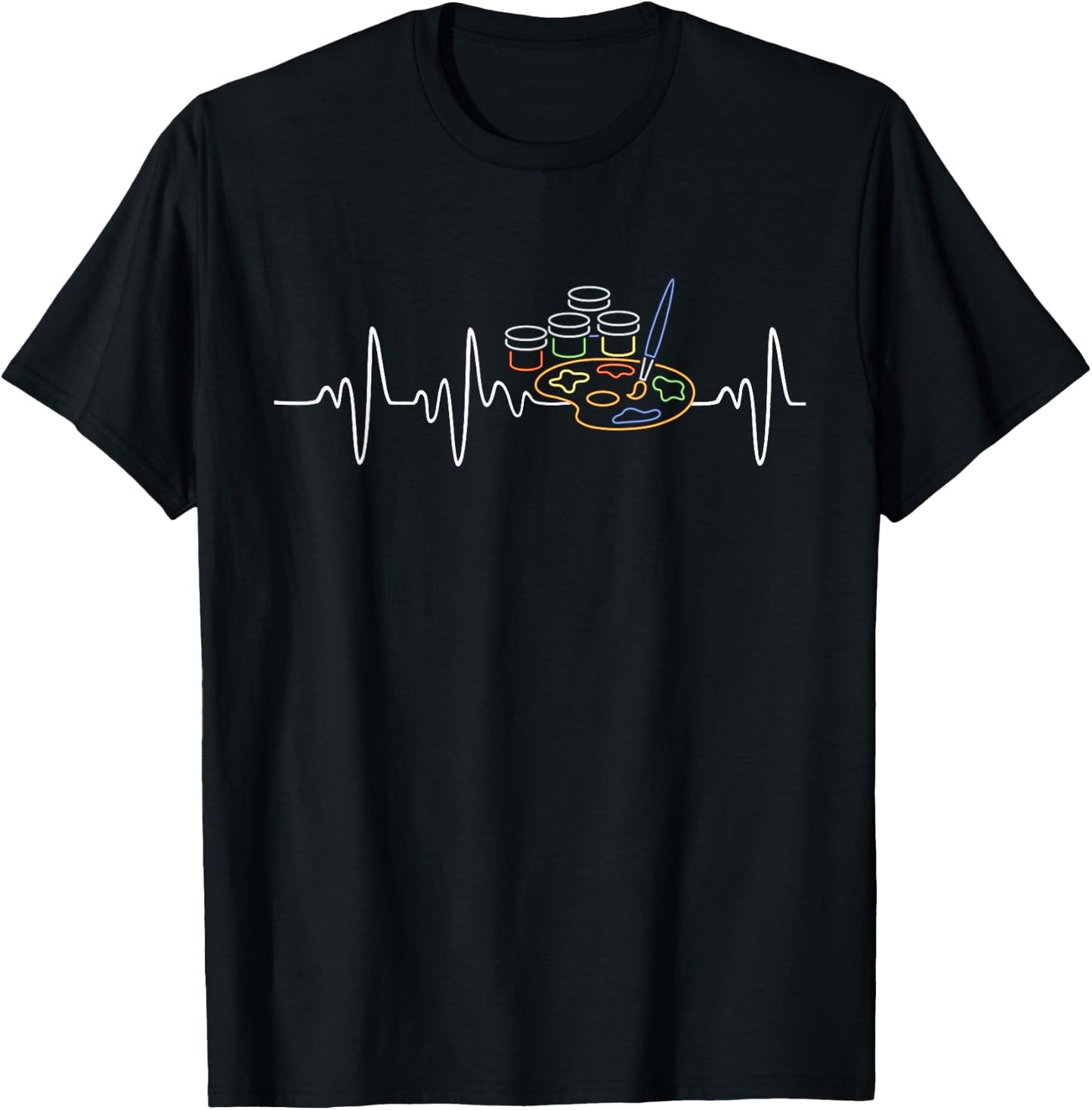 Paint Palette Art Gallery Gift Heartbeat Artist T-Shirt - T-Shirt | Black