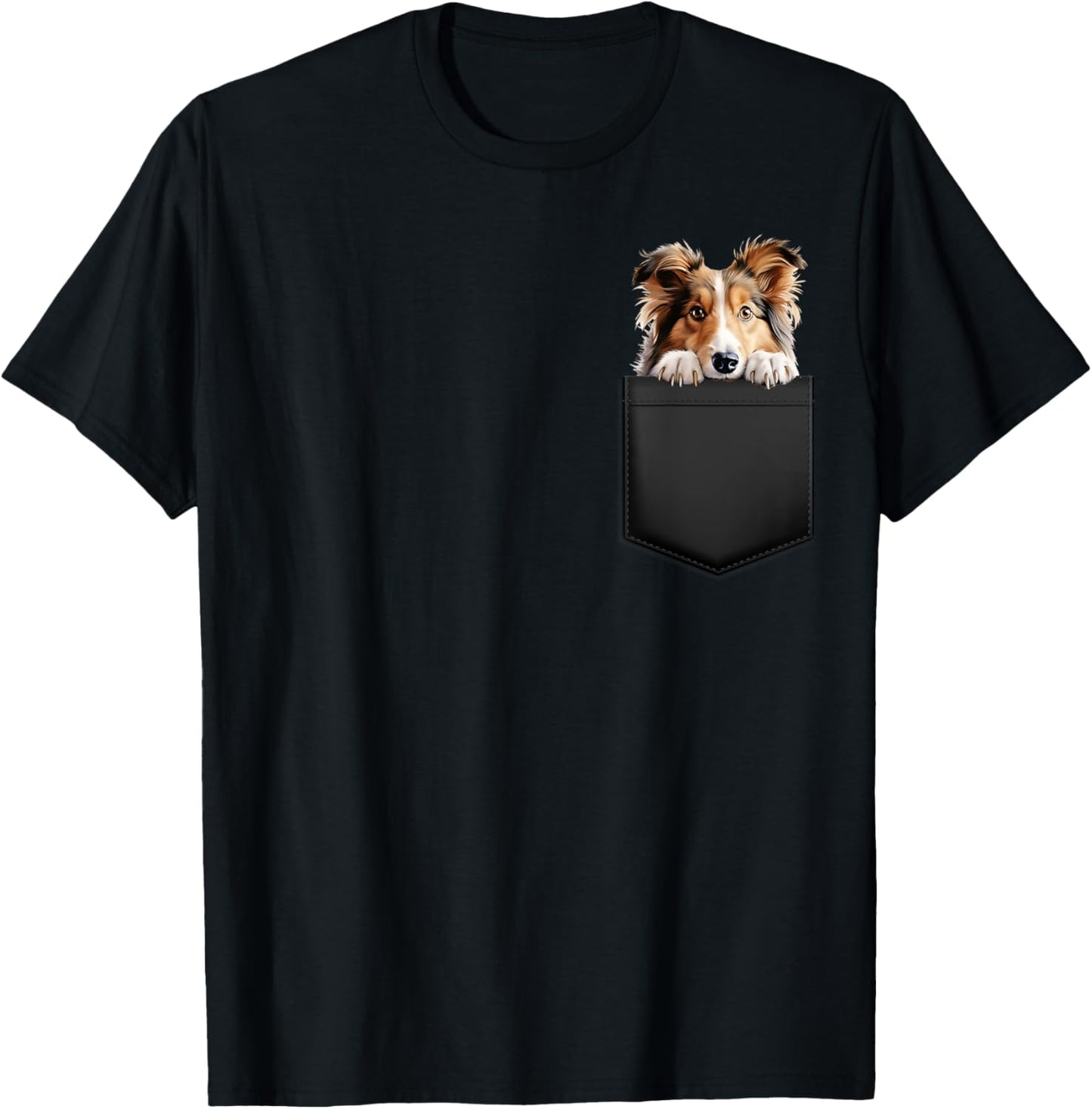 Shetland Sheepdog in Pocket Funny Dog Lover T-Shirt - T-Shirt | Black