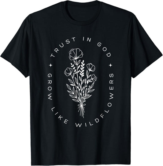 Christian God Boho Flower Cottagecore Wildflower T-Shirt - T-Shirt | Black