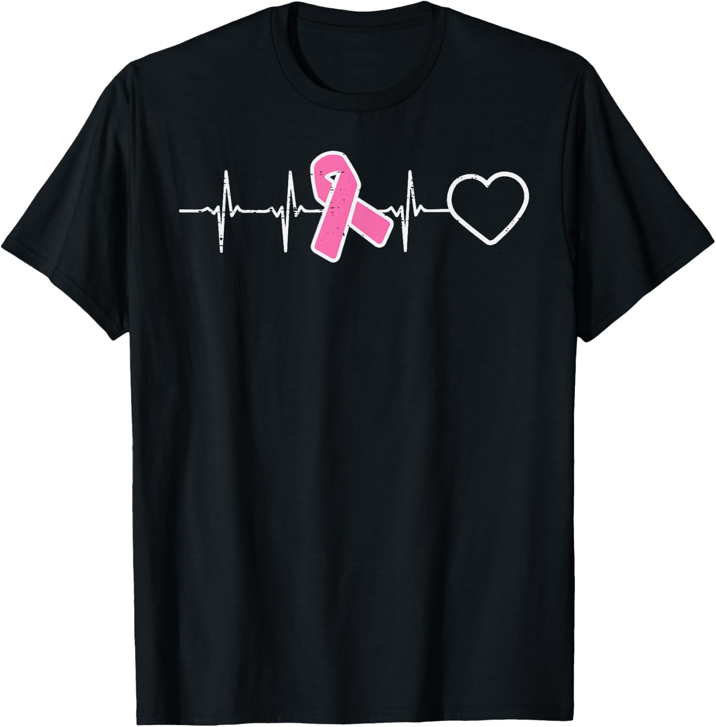 Heartbeat Pink Ribbon Nurse Srub Breast Cancer Awareness T-Shirt - T-Shirt | Black