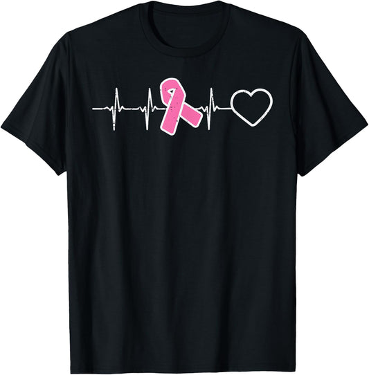 Heartbeat Pink Ribbon Nurse Srub Breast Cancer Awareness T-Shirt - T-Shirt | Black