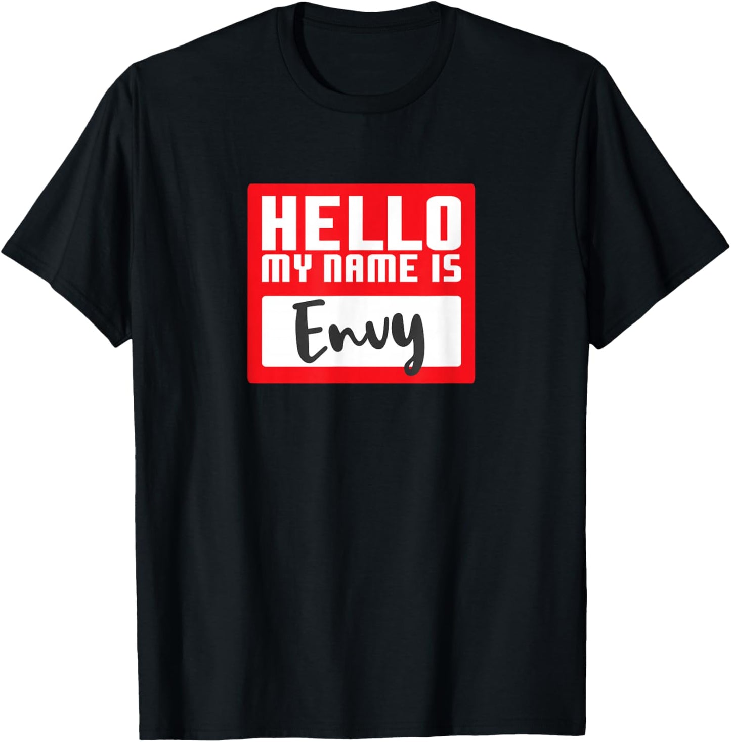 Funny Halloween Costume Hello My Name is Envy Pun Couples T-Shirt - T-Shirt | Black