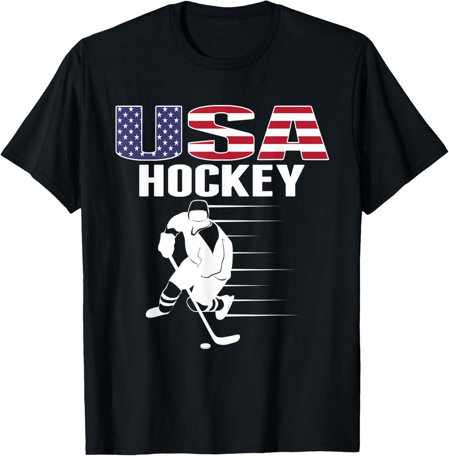 America Ice Hockey Fans Jersey USA Flag Support Hockey Team T-Shirt - T-Shirt | Black