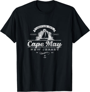 Cape May NJ Sailboat Vintage Nautical Throwback T-Shirt - T-Shirt | Black