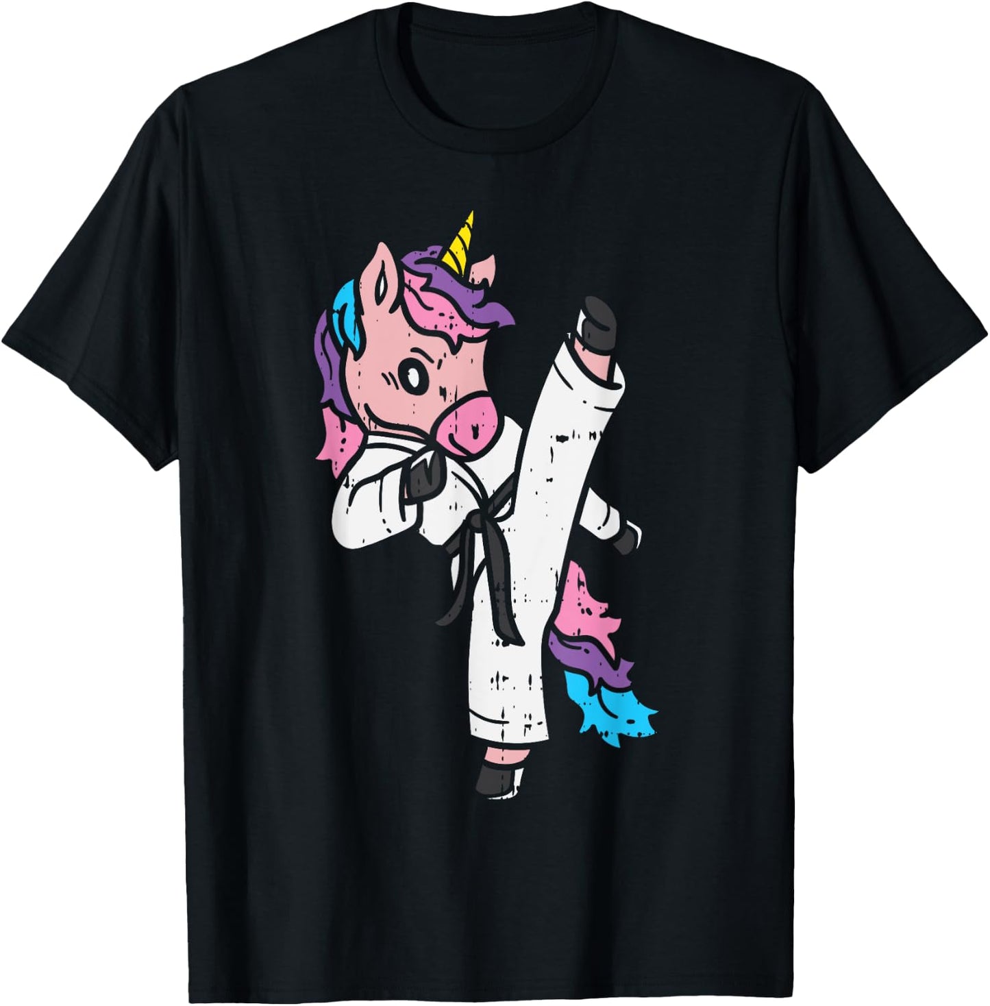Kicking Unicorn Martial Art Cute Karate Taekwondo Girls Gift T-Shirt - T-Shirt | Black