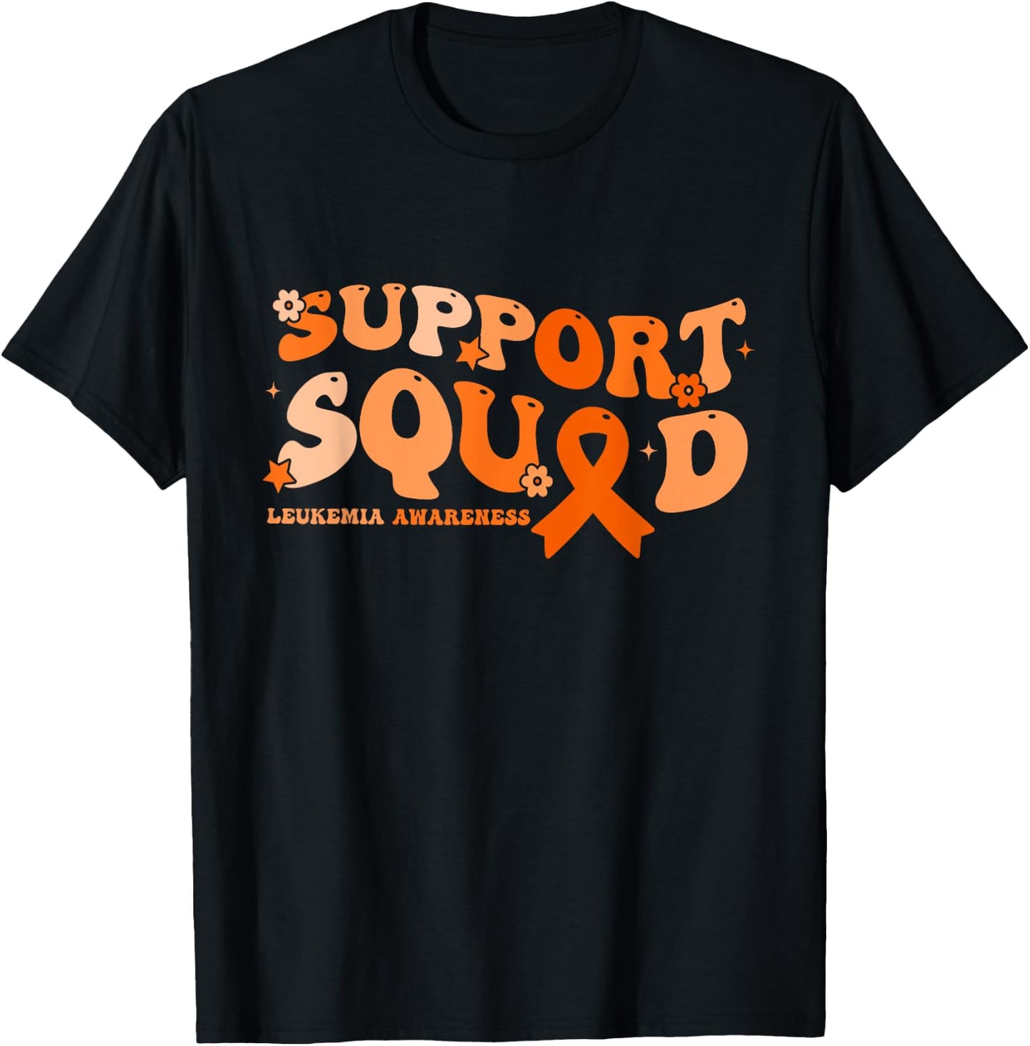 Support Squad Orange Ribbon Leukemia Blood Cancer Awareness T-Shirt - T-Shirt | Black