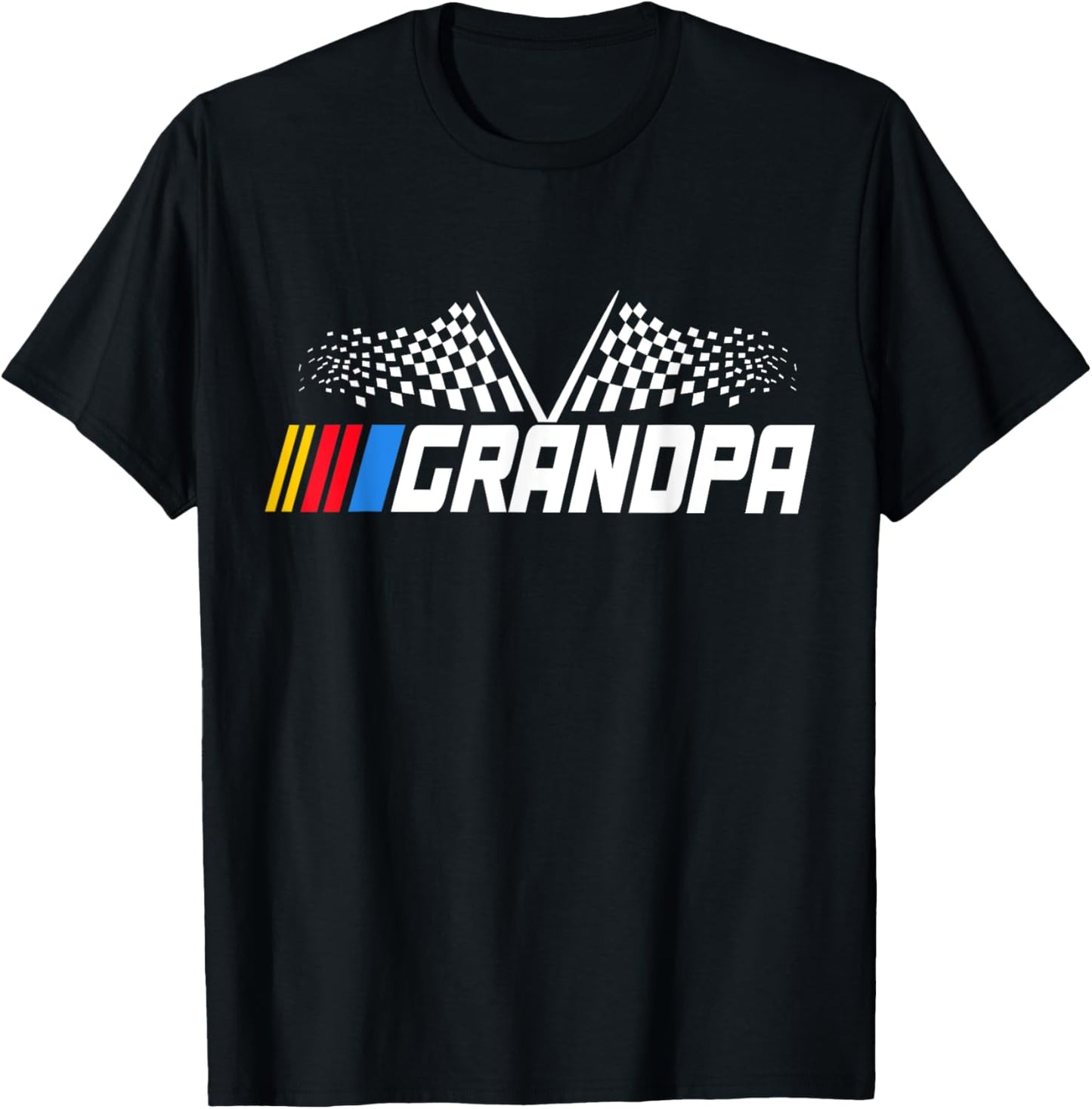 Grandpa Race Car Fan Checkered Flag funny Grandpa's Race Day T-Shirt - T-Shirt | Black