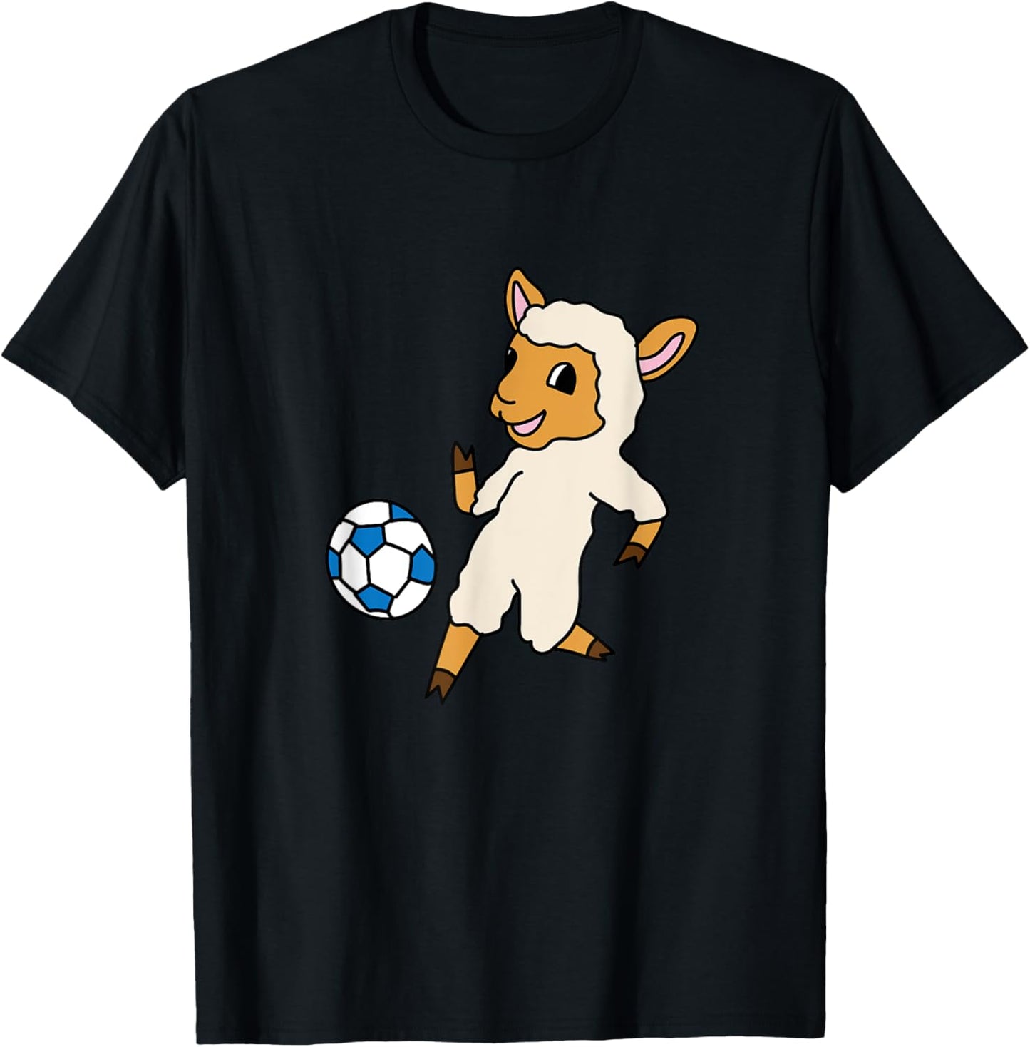 Cute Lamb Playing Soccer Ball Sports Sheeps T-Shirt - T-Shirt | Black