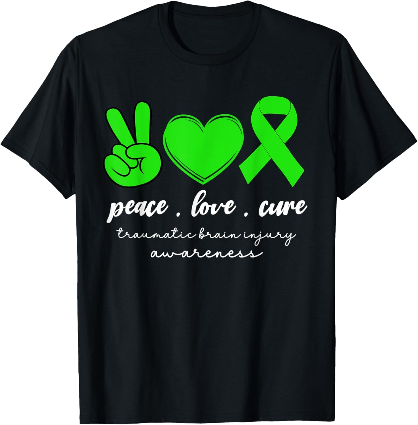 Peace Love Cure Traumatic Brain Injury Women TBI Awareness T-Shirt - T-Shirt | Black