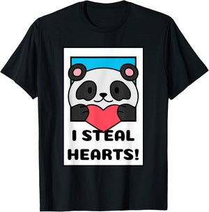 I Steal Hearts | Cute Adorable Heart Panda T-Shirt - T-Shirt | Black