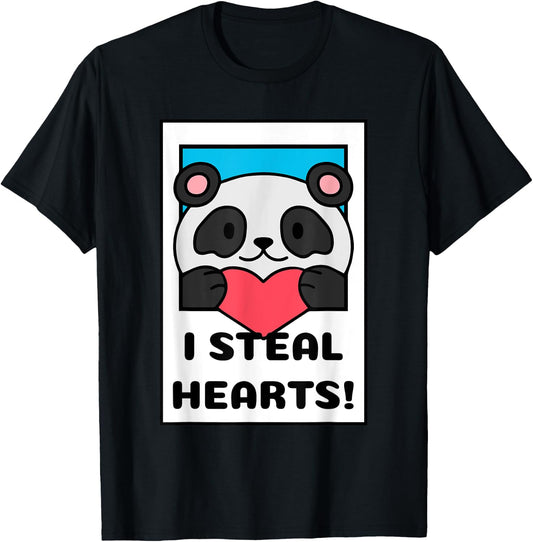 I Steal Hearts | Cute Adorable Heart Panda T-Shirt - T-Shirt | Black