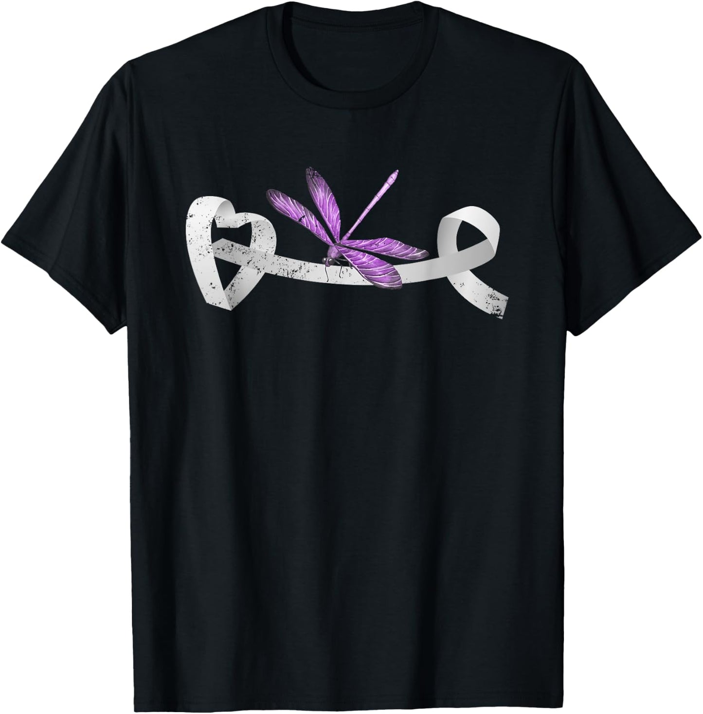 Dragonfly White Ribbon Lung Cancer Survivor Gift Lung Cancer T-Shirt - T-Shirt | Black