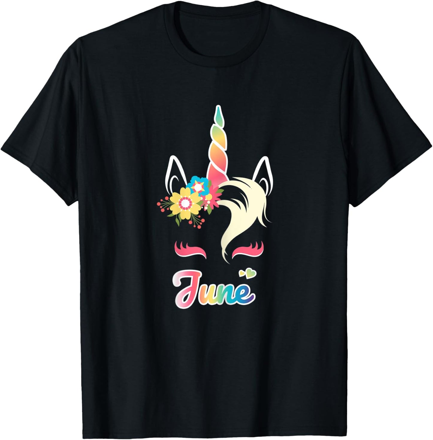 Rainbow Unicorn June apparel Custom Name Gift girls T-Shirt - T-Shirt | Black