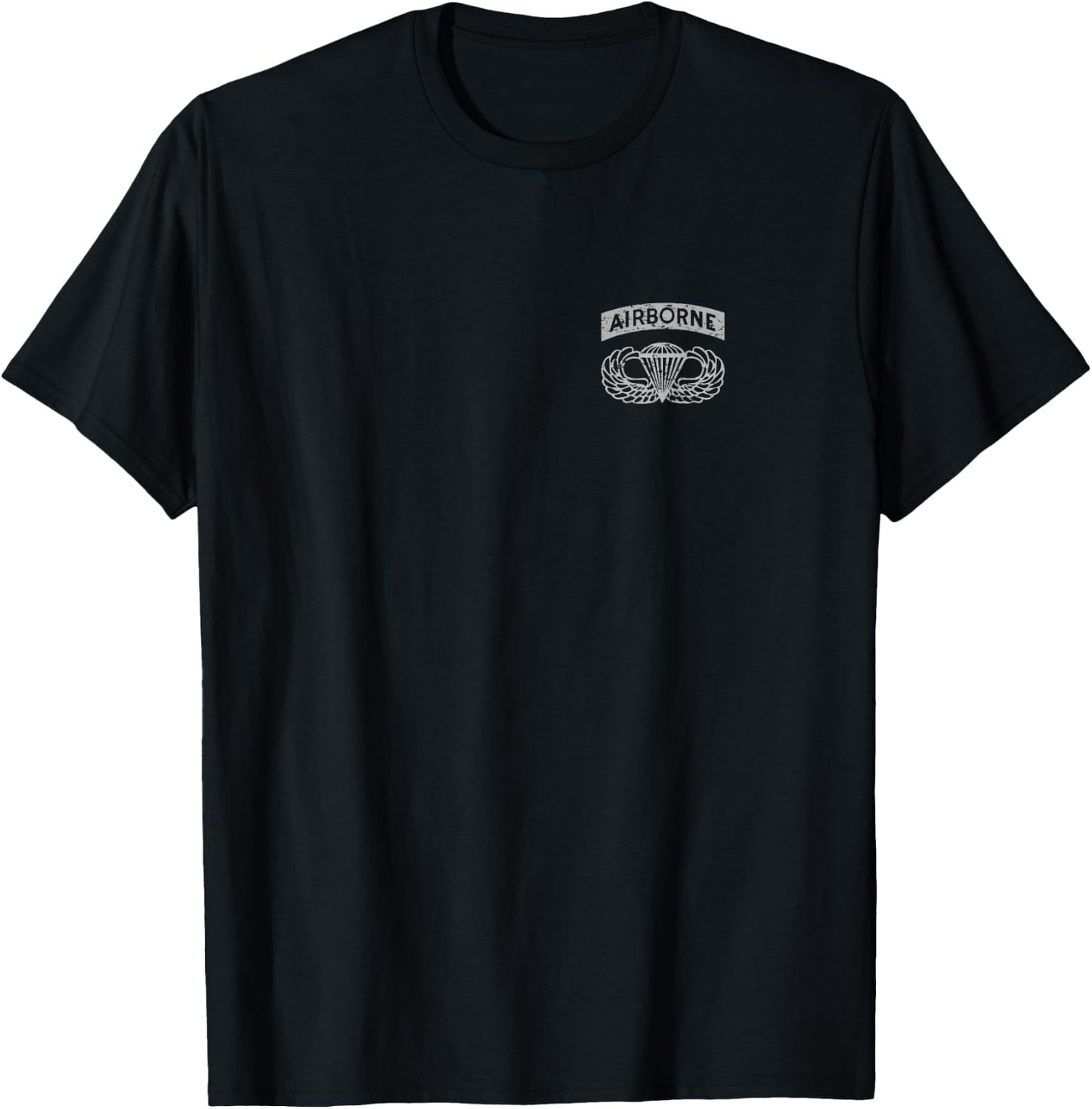 Black Airborne Jumpwings Badge on Pocket T-Shirt - T-Shirt | Black
