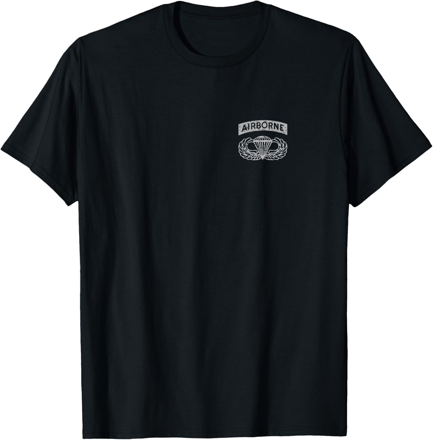 Black Airborne Jumpwings Badge on Pocket T-Shirt - T-Shirt | Black