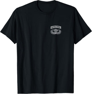 Black Airborne Jumpwings Badge on Pocket T-Shirt - T-Shirt | Black